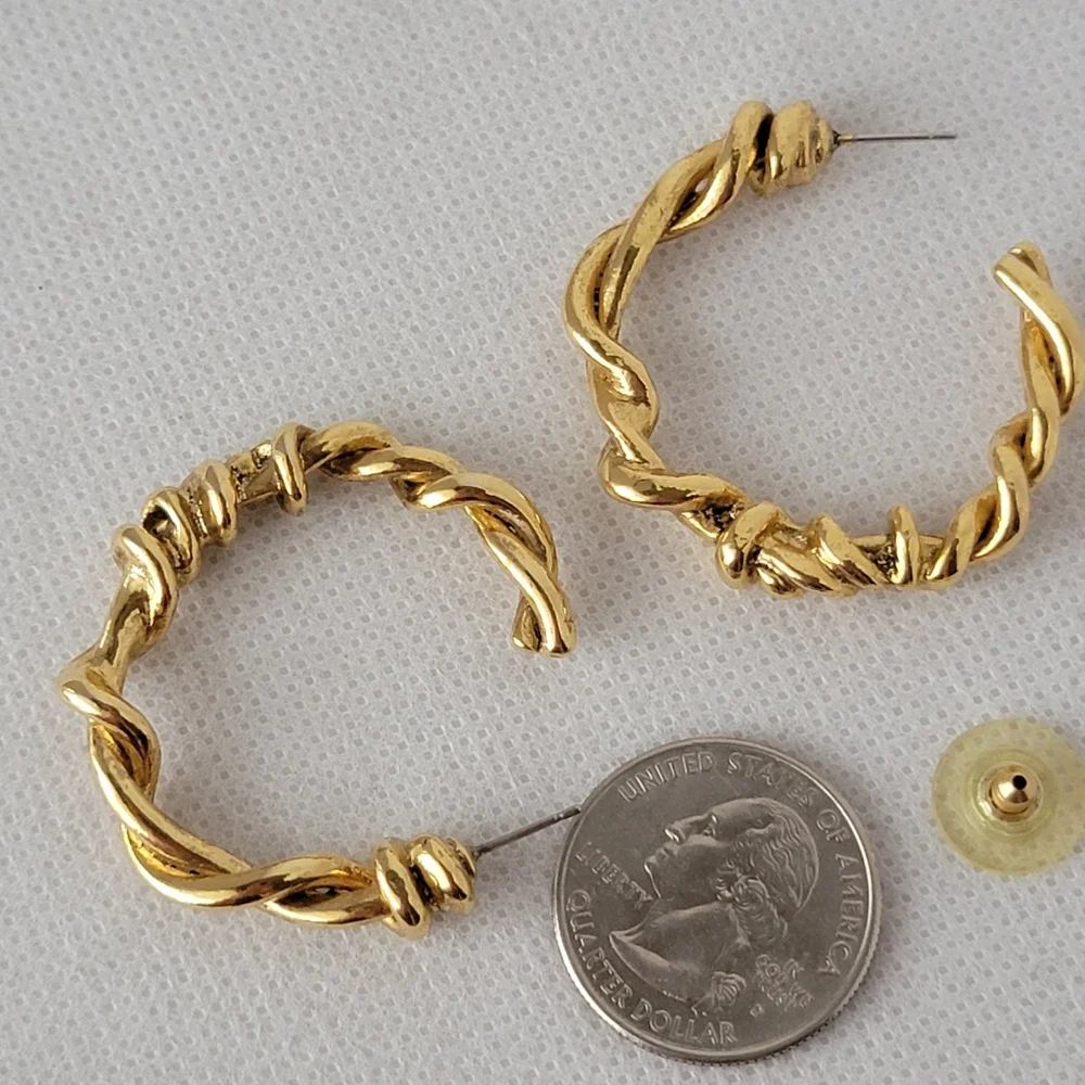 Vintage Twisted Hoop Earrings Gold Tone